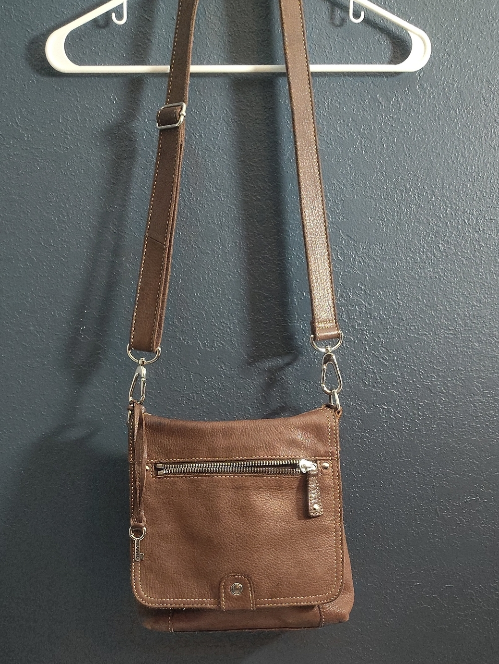 Fossil Brown Pebble Leather Crossbody Organizer Saddle Bag Unisex Women/ Man Bag